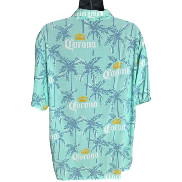 Corona Light Green Hawaiian Novelty Print Short Sleeve Button Down Size XL - Picture 2 of 5